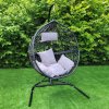 Swing Hanging Egg Chair Rattan Bench Garden Patio Outdoor Indoor Furniture Hammock Basket Seat Black | with Cushions, Waterproof Cover and Stand