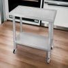 Catering Work Bench Table Stainless Steel Food Prep Kitchen Mobile 4 x Castor Wheels With 2 Brakes & 4 Adaptable Feet Adjustable Lower Shelf 3 Positions 160kg Load Capacity 76cm x 45cm x 86cm