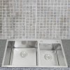 Stainless Steel Kitchen Sink Double Bowl Satin Finish Square Premium Handmade With Strainer Plug & Waste Pipe Set