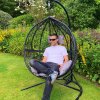 Swing Hanging Egg Chair Rattan Bench Garden Patio Outdoor Indoor Furniture Hammock Basket Seat Black | with Cushions, Waterproof Cover and Stand