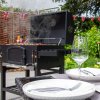 XXL BBQ Smoker Charcoal Barbecue Grill Portable Stainless Steel Adjustable Furnace Thermometer Side Shelves Hanging Hooks Bottle Opener Wheels & Union Jack Bunting Triangle Flags 10m Double Sided