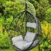 Swing Hanging Egg Chair Rattan Bench Garden Patio Outdoor Indoor Furniture Hammock Basket Seat Black | with Cushions, Waterproof Cover and Stand