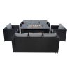 8 Seater Rattan Furniture Set With Firepit - Black