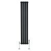 Flat Single Column Radiator & Valves - 1600mm x 280mm - Black
