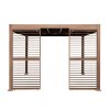 Wood Effect Aluminium Pergola With Blinds, 2 x Side Panels & LED Lights - 3m x 3m