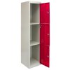 MonsterShop 3 Door Metal Storage Lockers, Flatpacked Red & Grey Steel Lockable Unit, Gym Changing School Staff