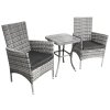 Garden Outdoor Rattan Bistro Set Furniture 3 PCs Patio Weave Companion Chair Table Set Conservatory Balcony 2 Seater Light Grey FREE Rain Cover