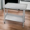 Catering Work Bench Table Stainless Steel Food Prep Kitchen Mobile 4 x Castor Wheels With 2 Brakes & 4 Adaptable Feet Adjustable Lower Shelf 3 Positions 160kg Load Capacity 76cm x 90cm x 86cm