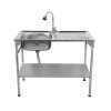 Folding Camping Sink Stainless Steel With Flexible Tap Portable Hand Wash Basin Single Bowl RH Drainer Drainage Pipe Height Adjustable Feet Outdoor FREE Carry Storage Bag Chopping Board & 5 x Hooks