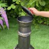 Chiminea Outdoor Patio Heater Garden Log Fire Pit Burner Wood Cast Iron Chimney Chimenea BBQ Frost Proof Spark Guard Rain Cover Poker Barbeque Toasting Rack | Bronze Effect | 110cm Tall