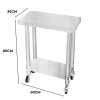 Catering Work Bench Table Stainless Steel Food Prep Kitchen Mobile 4 x Castor Wheels With 2 Brakes & 4 Adaptable Feet Adjustable Lower Shelf 3 Positions 160kg Load Capacity 60cm x 30cm x 80cm