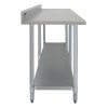 7FT Kitchen Work Bench Catering Table Commercial Stainless Steel Food Prep Surface Restaurant Storage Shelf 250kg Weight Capacity Adjustable Height 10cm Backsplash Upstand 2 x FREE Microfibre Cloths