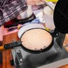 KuKoo Single Waffle Maker Machine Rotating Round Deep Fill Non-Stick Iron Plates Electric 1000W 50-250C Automatic Temperature 1-5 Minute Timer Commercial Stainless Steel Cool Touch Handle FREE Tongs