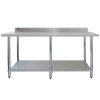 7FT Kitchen Work Bench Catering Table Commercial Stainless Steel Food Prep Surface Restaurant Storage Shelf 250kg Weight Capacity Adjustable Height 10cm Backsplash Upstand 2 x FREE Microfibre Cloths
