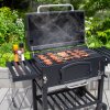 XXL BBQ Smoker Charcoal Barbecue Grill Portable Trolley Black Stainless Steel Adjustable Furnace Thermometer Side Shelves Hanging Hooks Bottle Opener Wheels Rain Cover Wire Brush Garden Patio Outdoor