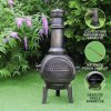 Chiminea Outdoor Patio Heater Garden Log Fire Pit Burner Wood Cast Iron Chimney Chimenea BBQ Frost Proof Spark Guard Rain Cover Poker Barbeque Toasting Rack | Bronze Effect | 110cm Tall