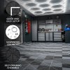Vented Modular Interlocking Flooring Tiles 120 Black & 120 Grey With Edges & Hexagon LED Lighting 28 White Lights & Border 6500K 3 Mount Options & Suspended Ceiling Kit Single Garage Floor Mat 6m x 6m