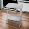 Catering Work Bench Table Stainless Steel Food Prep Kitchen Mobile 4 x Castor Wheels With 2 Brakes & 4 Adaptable Feet Adjustable Lower Shelf 3 Positions 160kg Load Capacity 60cm x 45cm x 86cm