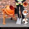T-Mech 70 Litre Electric Cement Mixer 250W Portable Mortar Concrete Mixing Machine with Wheels / 240V 13A UK Plug