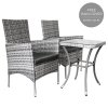 Garden Outdoor Rattan Bistro Set Furniture 3 PCs Patio Weave Companion Chair Table Set Conservatory Balcony 2 Seater Light Grey FREE Rain Cover