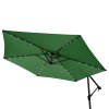 Green LED Cantilever Parasol 3m Banana Hanging Umbrella Garden Sun Shade Canopy Patio Outdoor 360 Rotation Tilt UV Protection Winding Crank 24 Solar Powered Cool White LED Lights Waterproof Rain Cover