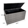 Rattan Garden Storage Grey Box & Waterproof Carry Bag Large Cushion Blanket Tools Toys Furniture Chest 582L Outdoor Patio Deck Steel Frame UV & Weather Resistant Gas Assisted Lift Lid Portable Wheels
