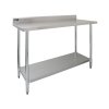 4FT Kitchen Work Bench Catering Table Commercial Stainless Steel Food Prep Surface Restaurant Storage Shelf 250kg Weight Capacity Adjustable Height 10cm Backsplash Upstand 2 x FREE Microfibre Cloths