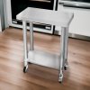 Catering Work Bench Table Stainless Steel Food Prep Kitchen Mobile 4 x Castor Wheels With 2 Brakes & 4 Adaptable Feet Adjustable Lower Shelf 3 Positions 160kg Load Capacity 60cm x 30cm x 80cm