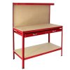 Metal Workbench With Pegboard And Drawer Heavy-Duty Steel Tool Storage Station Unit With Shelves FREE 40 Hooks DIY Workshop Industrial Work-Top Garage Work-table Red