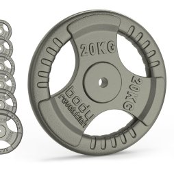 Cast Iron Weight Plates 1" Standard Tri Grip Pairs 20kg PAIR
