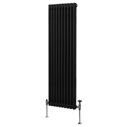 Traditional 2 Column Radiator 1800mm x 472mm Modern Central Heating Heater Matt Black Carbon Steel Vertical Wall Mounted Kitchen Living Room Bathroom Cleaning Brush Fixing Kit & Brackets