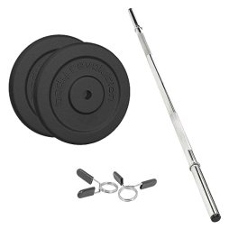 1.2m 1" Barbell and Cast Iron Weight Plate Sets, Bar + 5kg Pairs (10kg Set)