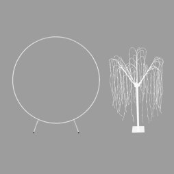 Wedding Moongate White Arch 2m/200cm & Weeping Willow Light Up Tree Warm White LED with Metal Flat Base Arbour Background Decor Flower Balloon Circle Hoop Frame Outdoor Backdrop Wedding Decoration