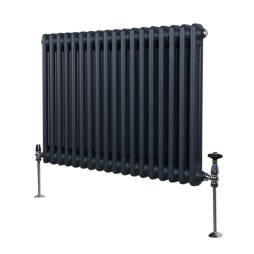 Traditional 2 Column Radiator 600mm x 832mm Modern Central Heating Heater Anthracite Matt Grey Carbon Steel Horizontal Wall Mounted Kitchen Living Room Bathroom Cleaning Brush Fixing Kit & Brackets
