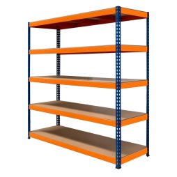 Garage Racking S-Rax Shelving Unit 5 Shelf 180cm x 180cm x 60cm Rack Heavy Duty Steel 300kg Capacity Per Shelf Adjustable Layout Boltless Assembly Rubber Feet 3 Reinforced Support Bars Warehouse