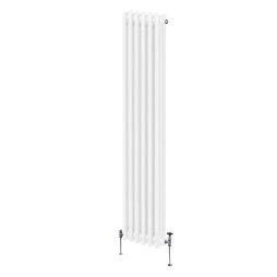 Traditional 3 Column Radiator 1800mm x 292mm Modern Central Heating Heater Gloss White Carbon Steel Vertical Wall Mounted Kitchen Living Room Bathroom Cleaning Brush Fixing Kit & Brackets