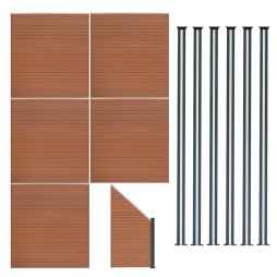Composite Fence Panels, Angled Piece & LED Posts 6ft x 31.5ft - Brown