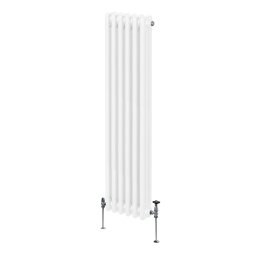 Traditional 3 Column Radiator 1500mm x 292mm Modern Central Heating Heater Gloss White Carbon Steel Vertical Wall Mounted Kitchen Living Room Bathroom Cleaning Brush Fixing Kit & Brackets