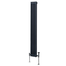 Traditional 2 Column Radiator 1800mm x 202mm Modern Central Heating Heater Matt Anthracite Grey Carbon Steel Vertical Wall Mounted Kitchen Living Room Bathroom Cleaning Brush Fixing Kit & Brackets
