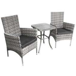 Garden Outdoor Rattan Bistro Set Furniture 3 PCs Patio Weave Companion Chair Table Set Conservatory Balcony 2 Seater Light Grey FREE Rain Cover