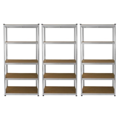 3 Garage Shelving Units 5 Tier Racking Storage Warehouse Bays Industrial Heavy Duty Boltless Galvanised Steel Shelves / FREE Rubber Mallet & Bay Connectors