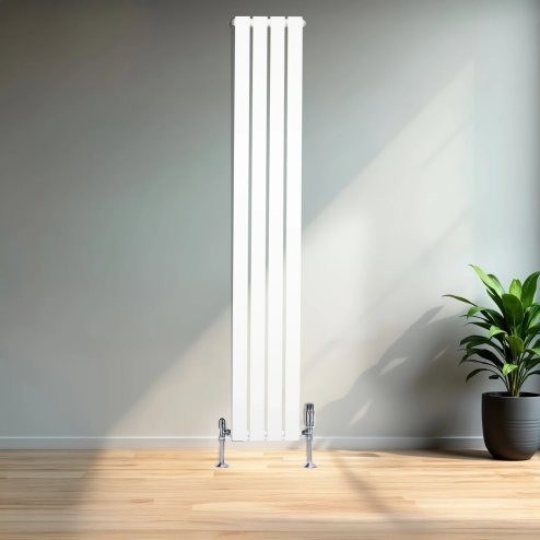 Flat Single Column Radiator & Valves - 1800mm x 280mm - White