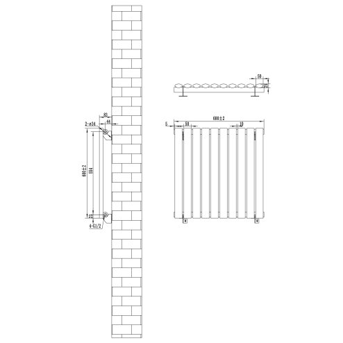 Oval Single Column Radiator & Valves - 600mm x 600mm - Black
