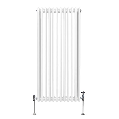 Traditional 3 Column Radiator 1500mm x 562mm Modern Central Heating Heater Gloss White Carbon Steel Vertical Wall Mounted Kitchen Living Room Bathroom Cleaning Brush Fixing Kit & Brackets
