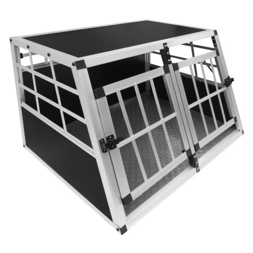 Pet Car Transport Crate Cage Aluminium Travel Box Trapezoidal Dog Cat Puppy Carrier Estate Vehicle 1 Door 50 x 54 x 69cm | FREE Plastic Washable Mat