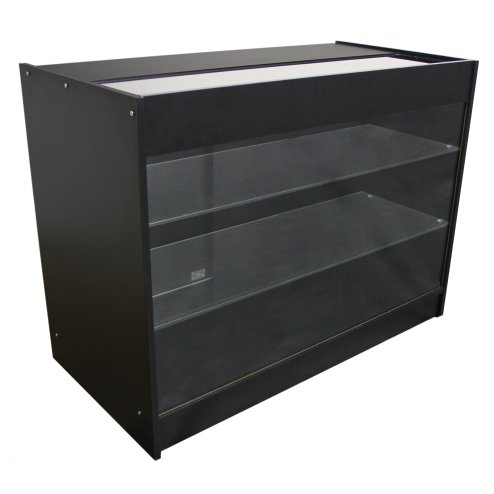 Retail Glass Shelf Product Display Shop Counter Showcase Lockable Cabinet Unit Black - K1200