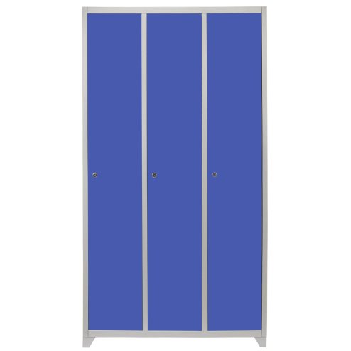 MonsterShop 3 Door Wide Steel Storage Lockers, Blue & Grey Metal Lockable Unit, School Staff Gym Changing