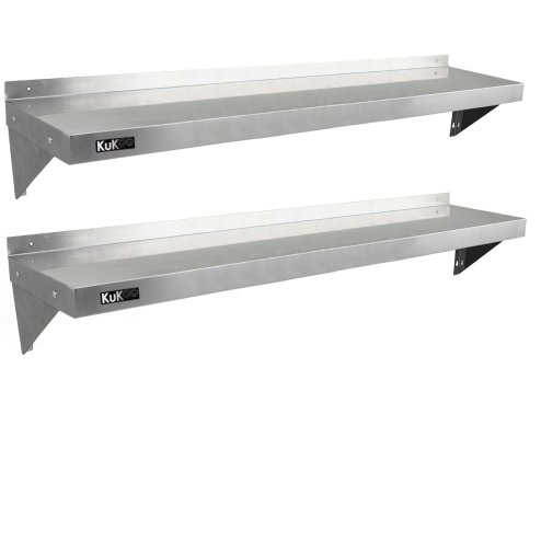 KuKoo Commercial Catering Corrosion Resistant x 2 Stainless Steel Kitchen Wall Shelf & Free Microfiber Cloths 1500mm x 300mm
