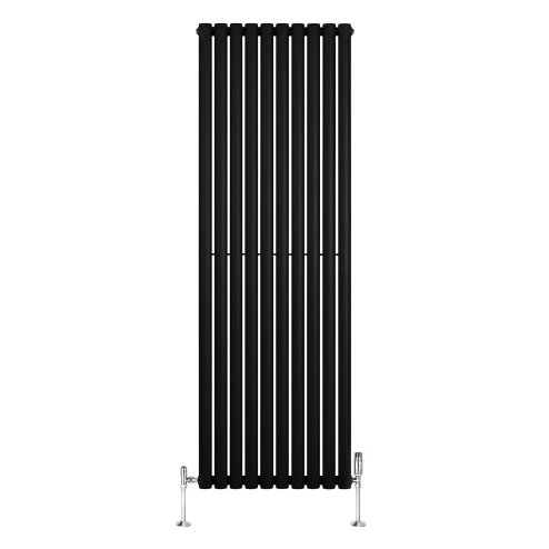 Oval Single Column Radiator & Valves - 1800mm x 600mm - Black