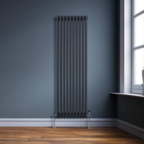 Traditional 3 Column Radiator 1800mm x 472mm Modern Central Heating Heater Matt Anthracite Grey Carbon Steel Vertical Wall Mounted Kitchen Living Room Bathroom Cleaning Brush Fixing Kit & Brackets